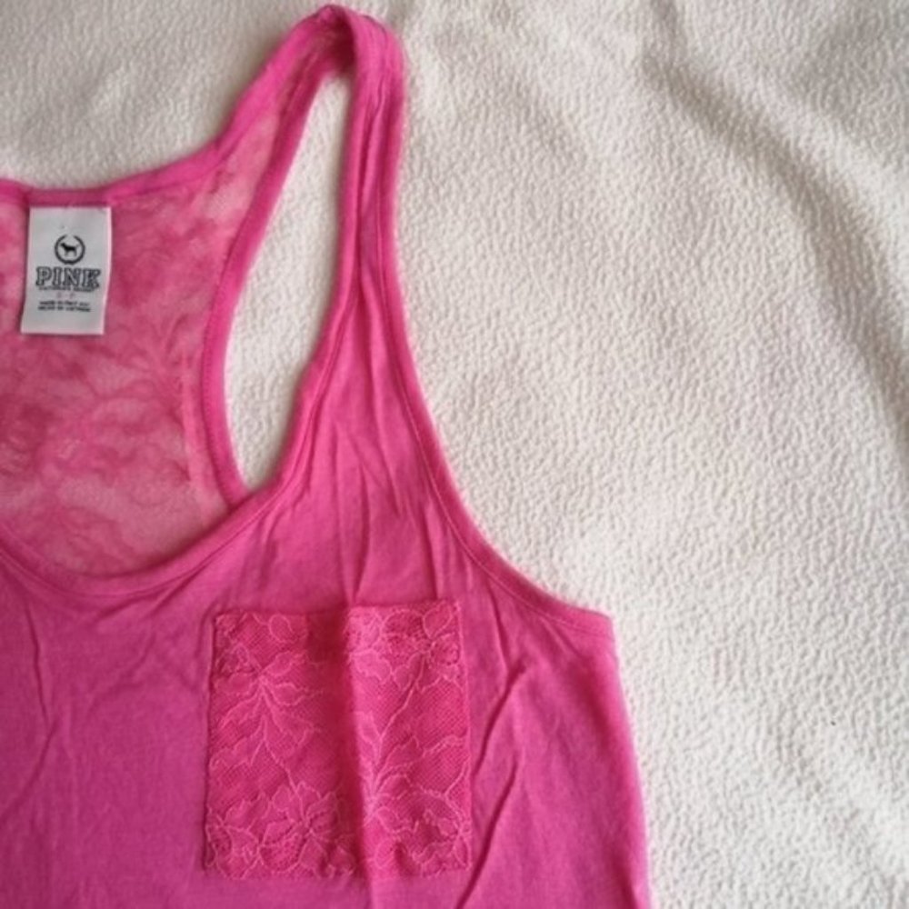 PINK Victoria's Secret Pink Lace Back Scoop Neck Flowy Tank Top
